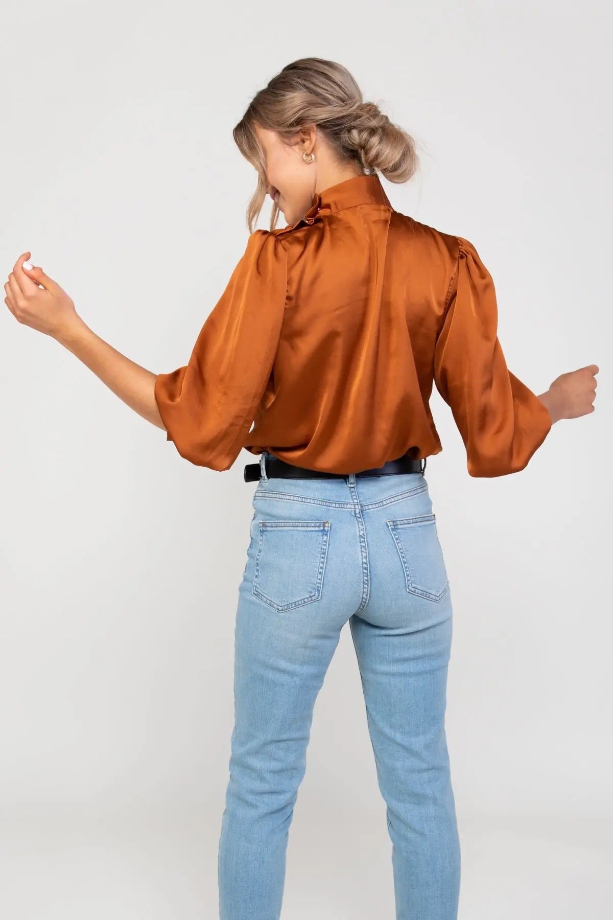 Burnt Orange 3/4 Sleeve Satin Blouse