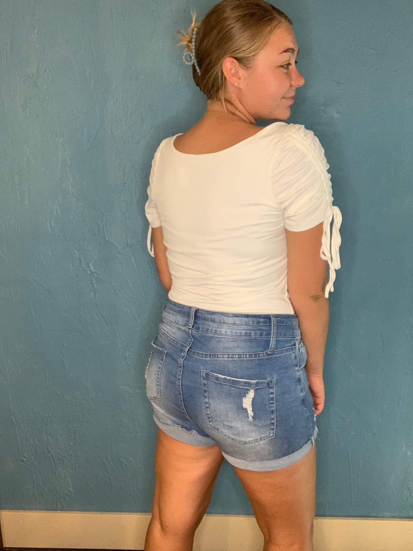 White Ruched Bodysuit
