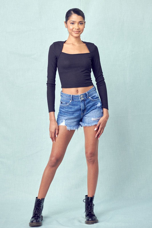 Medium Wash Distressed Shorts