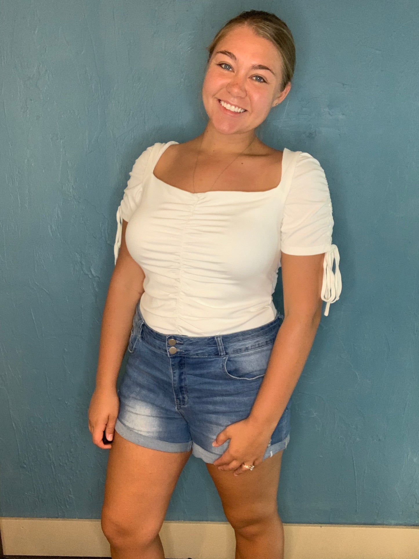 White Ruched Bodysuit