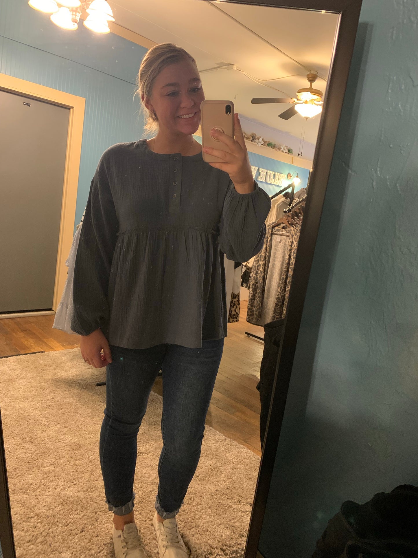 Navy babydoll top