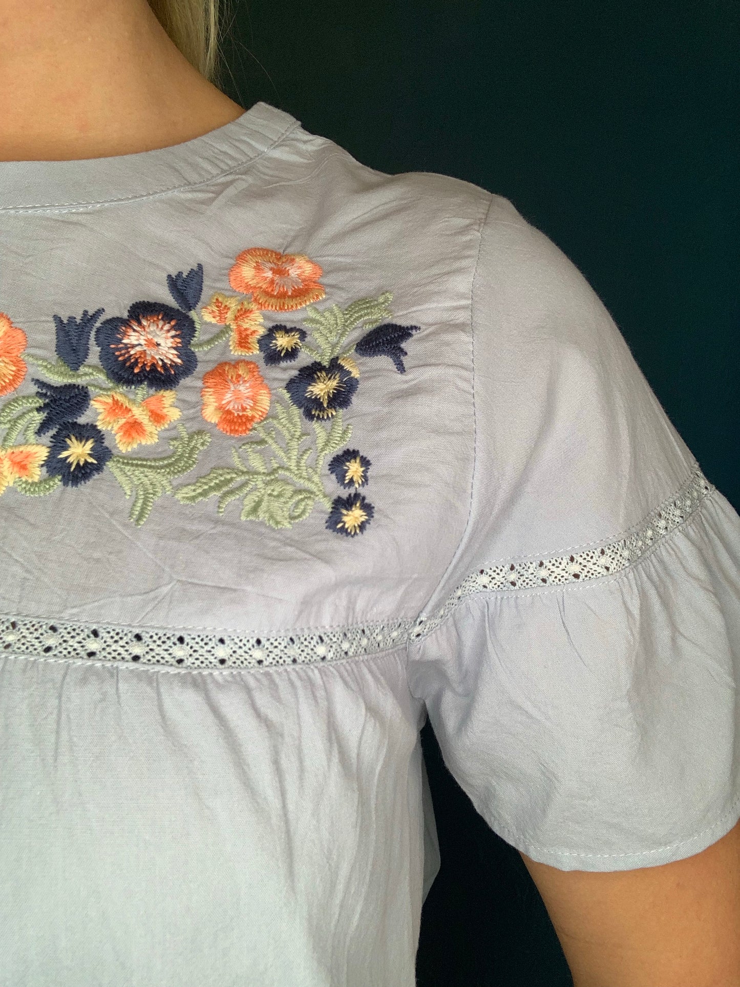 Sky Blue Embroidered Detailed Top