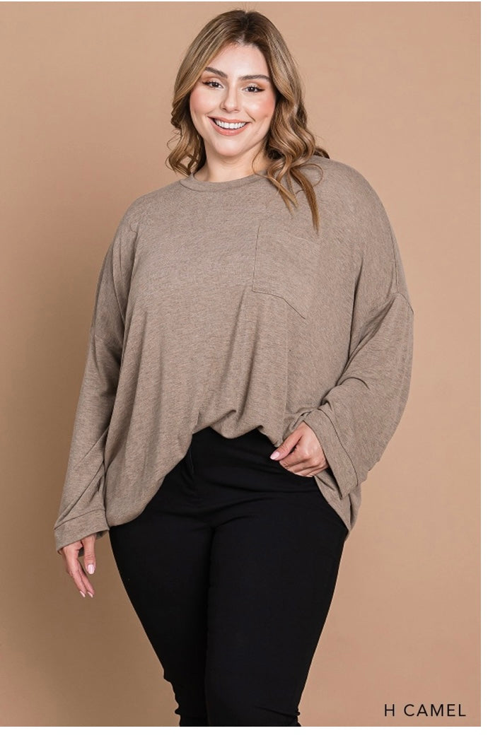 Curvy Camel Front Pocket Long Sleeve