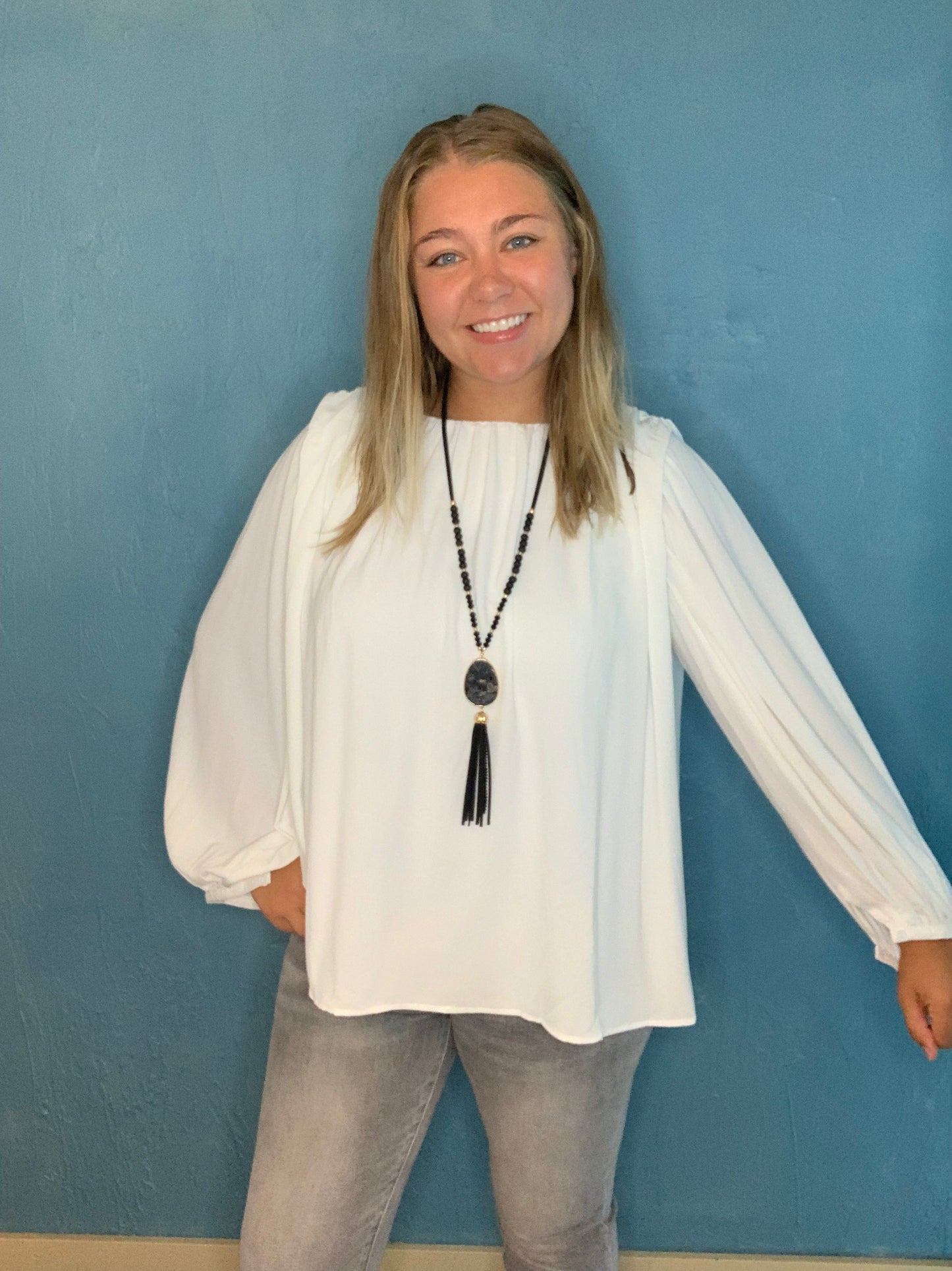 Maggie White Billowy Sleeve Blouse