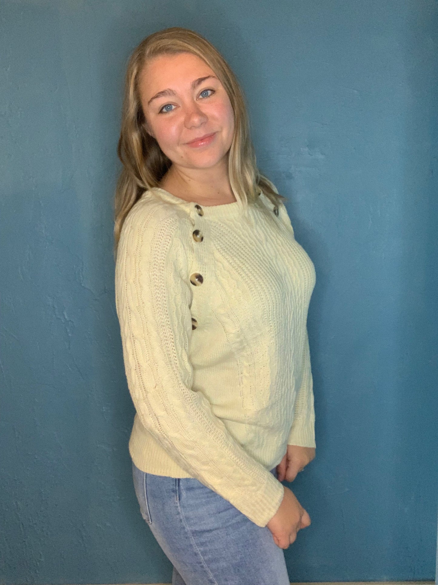 Apricot Knit Button Sweater