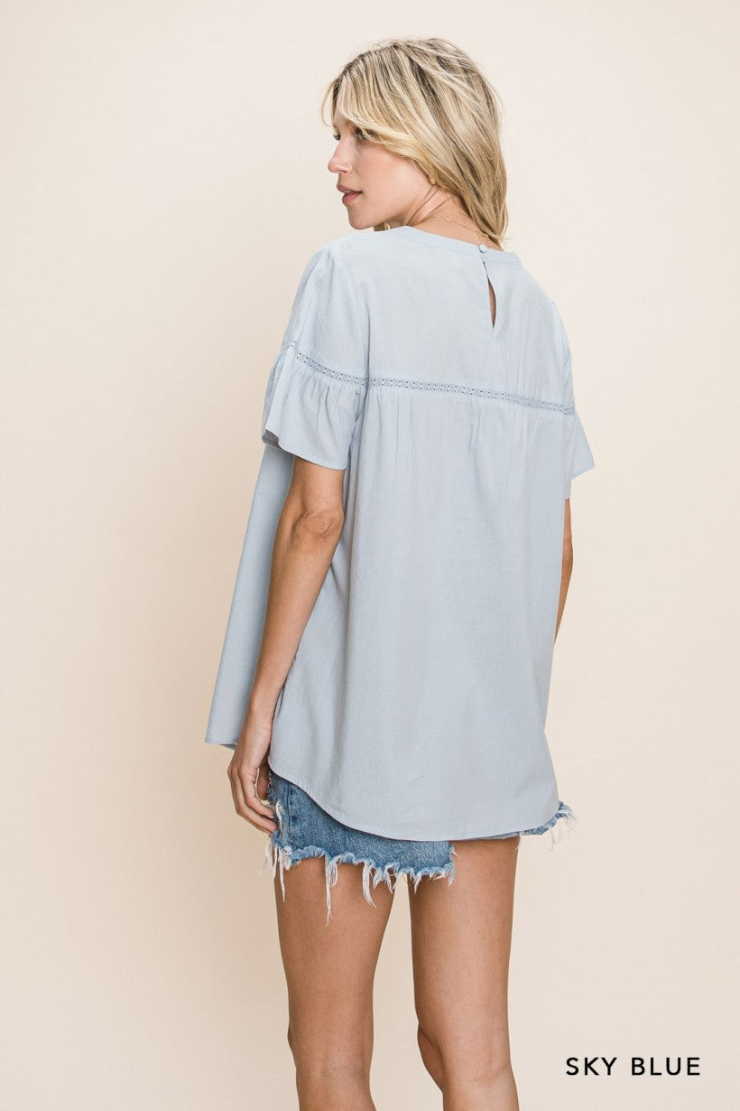Sky Blue Embroidered Detailed Top