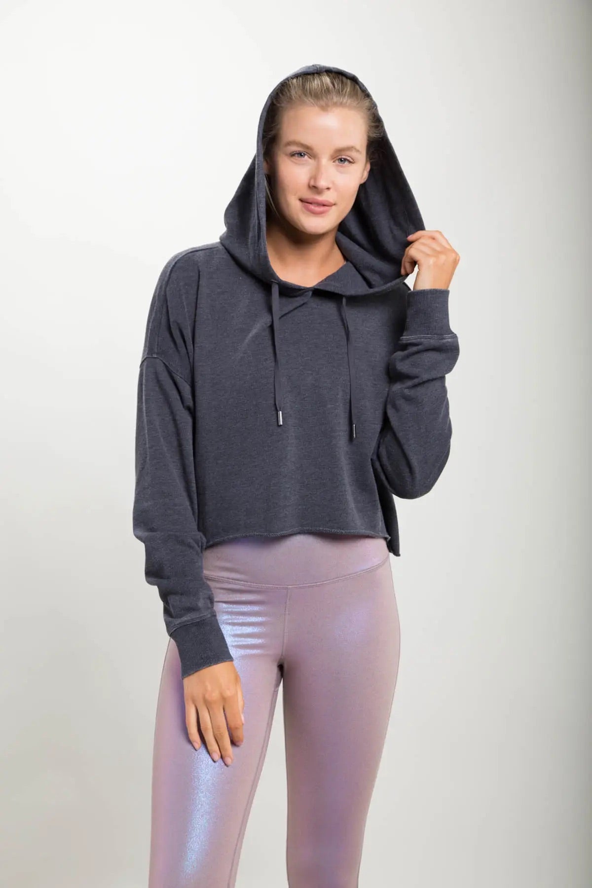 Black Cropped Pullover Hoodie