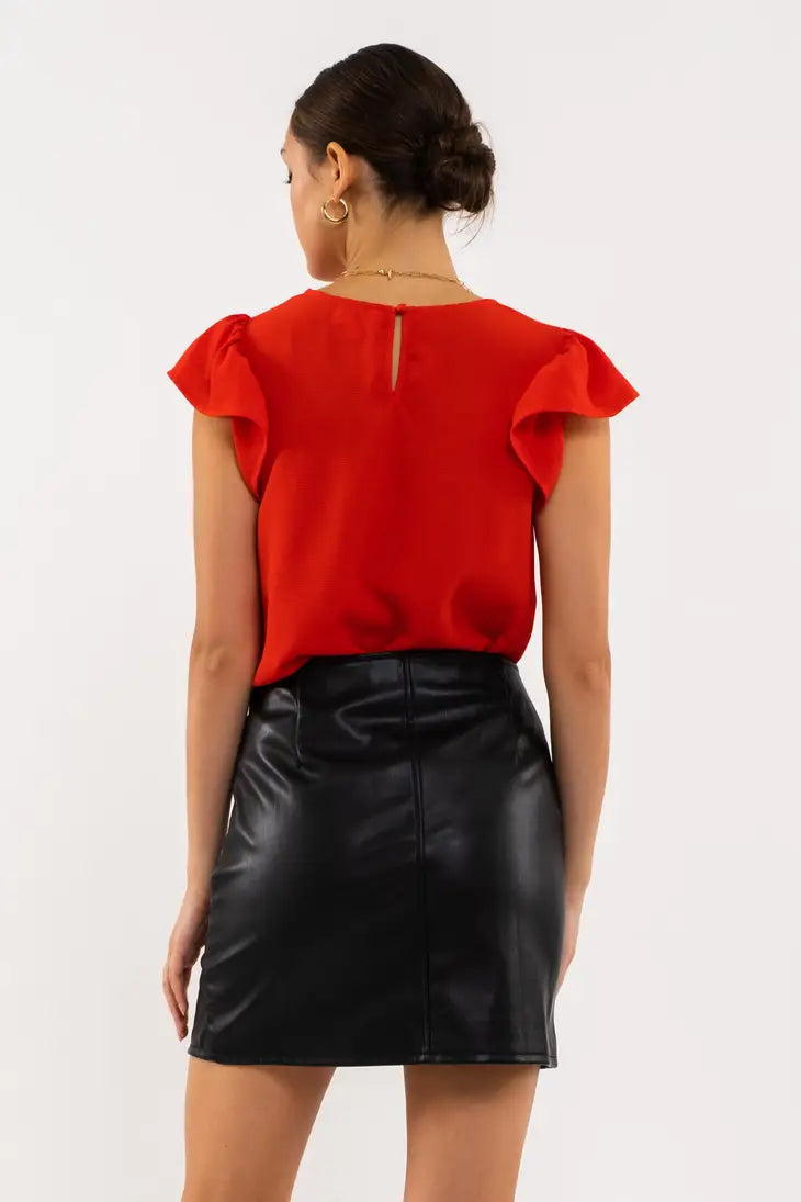 Red Ruffle Sleeve Top