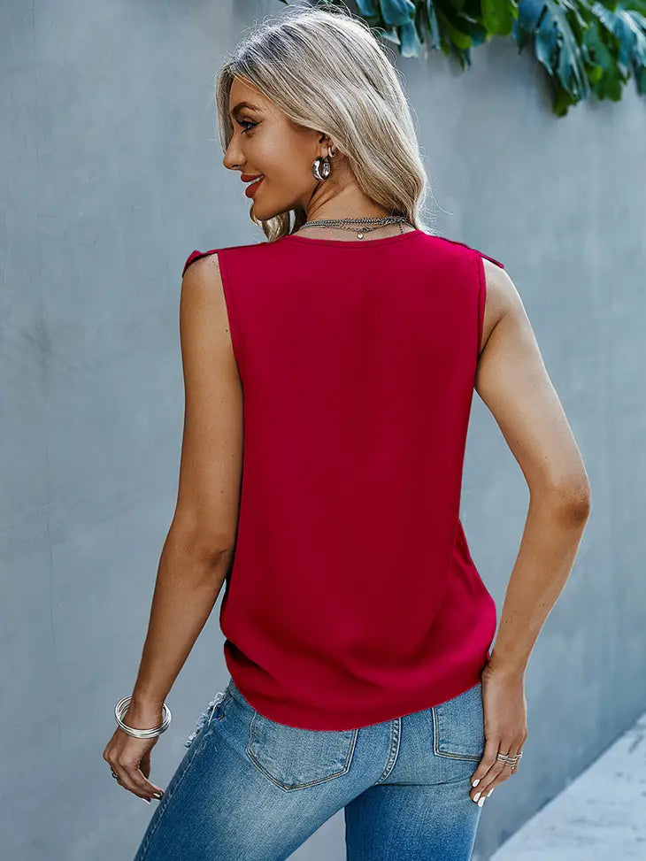 Red Ruffle Satin Blouse