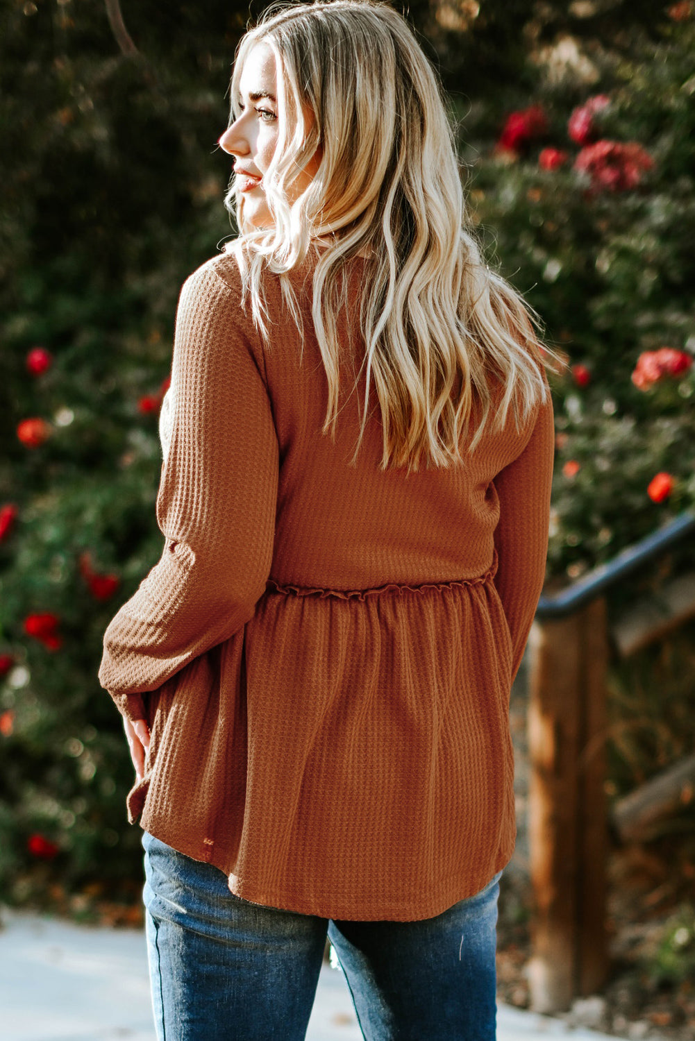 Rust Waffle Knit Top - Curvy