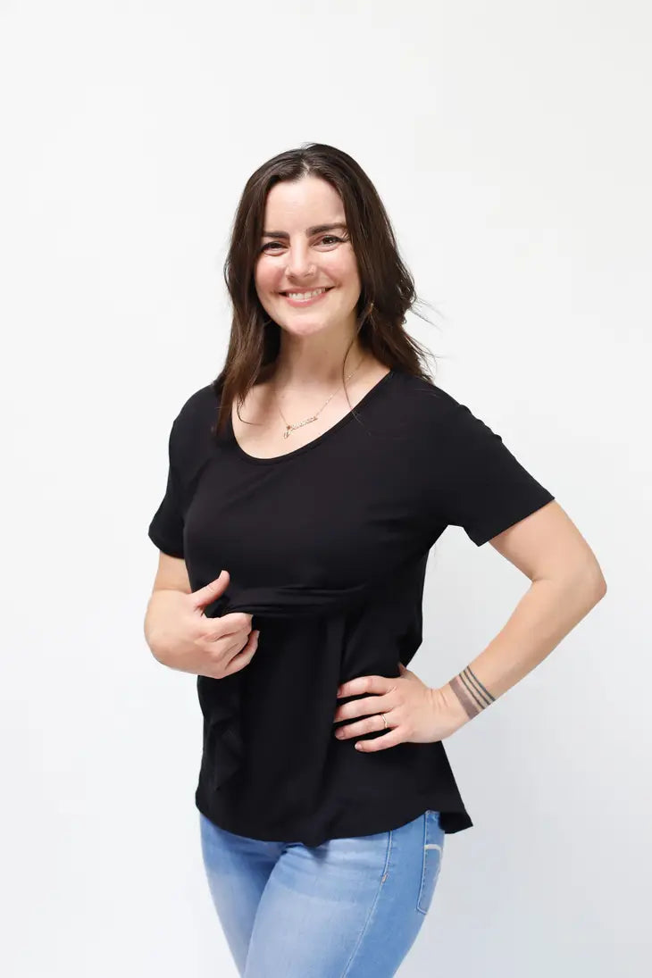 Black Scoop Neck Nursing Top