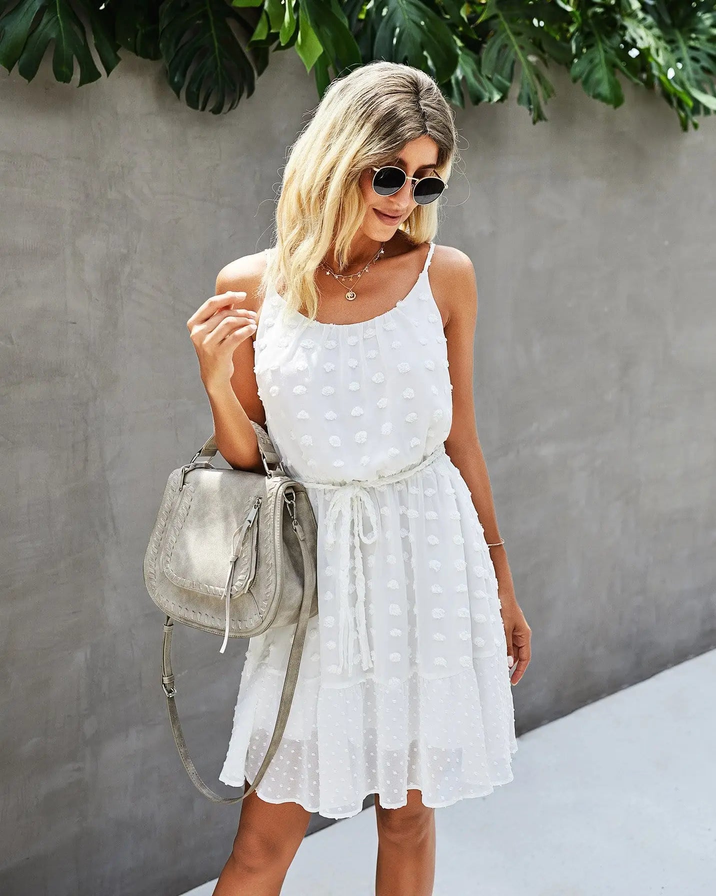 Swiss Dot Summer Dress -- White Large
