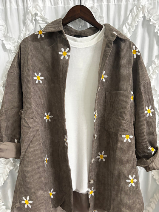 Floral Embroidered Shacket - Ash Mocha