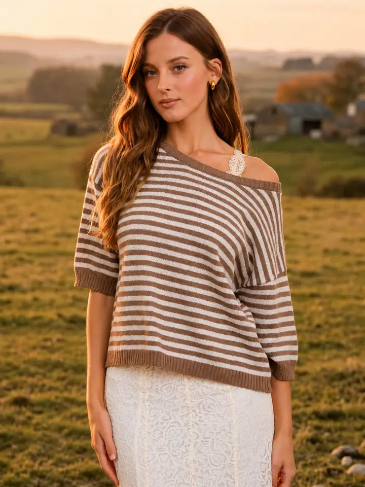 Allie Striped Short Sleeve Knit Sweater