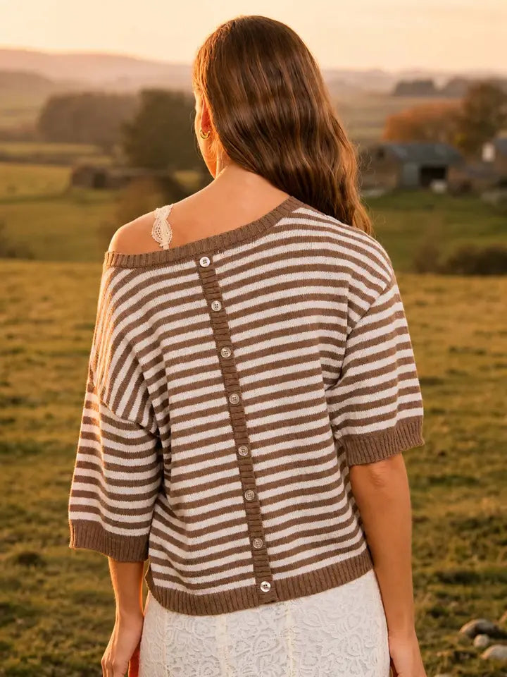 Allie Striped Short Sleeve Knit Sweater