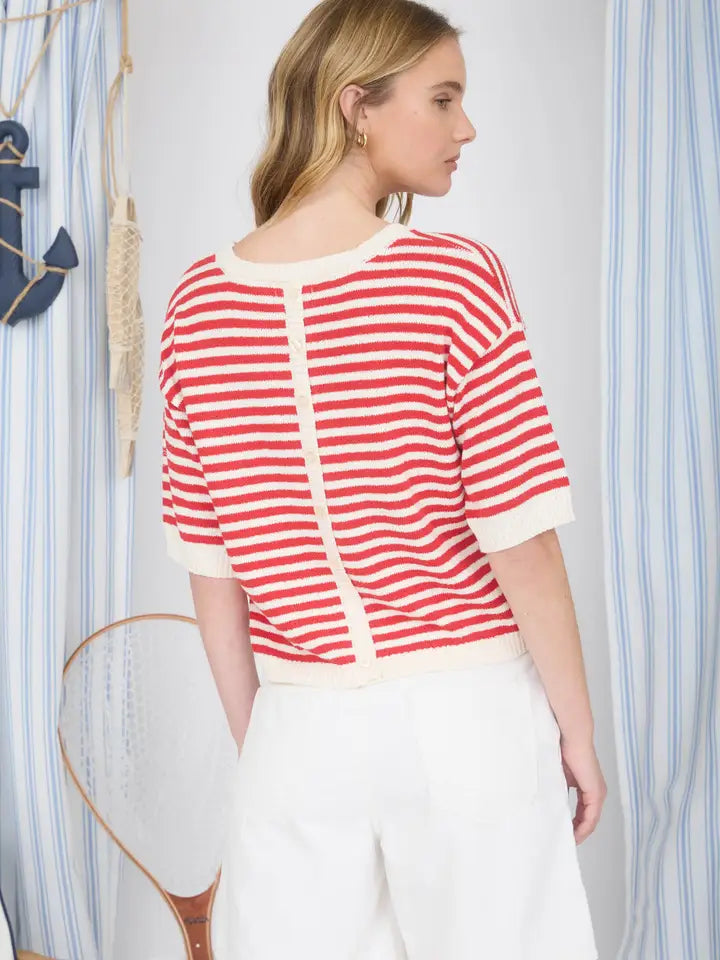 Allie Striped Short Sleeve Knit Sweater