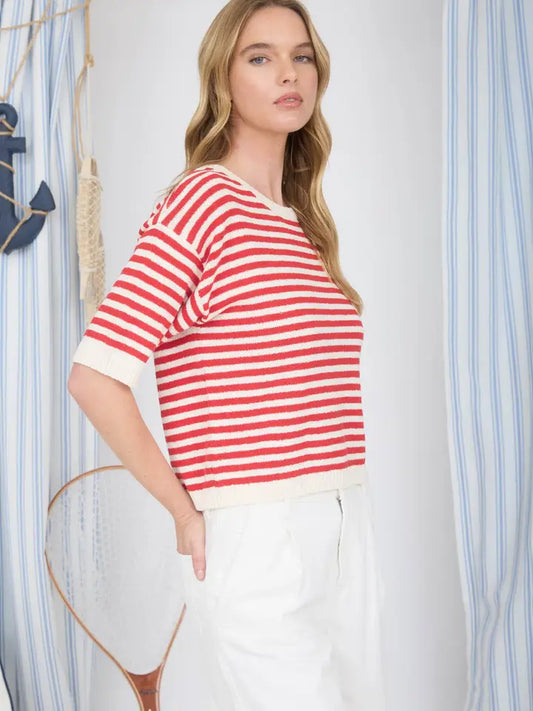 Allie Striped Short Sleeve Knit Sweater