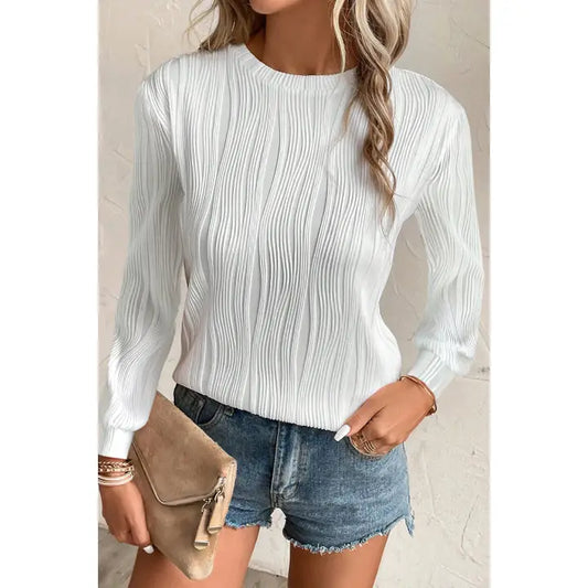 Branson White Textured Long Sleeve Top