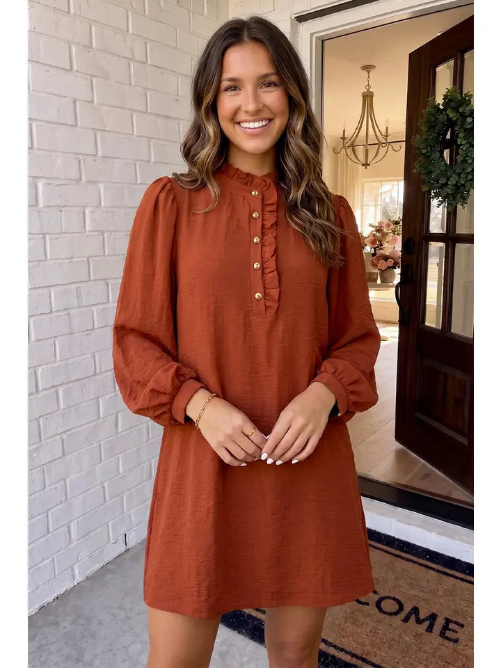 Callie Ruffle Trim Dress - Coffee