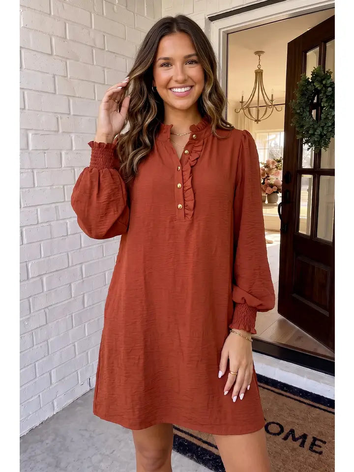 Callie Ruffle Trim Dress - Coffee