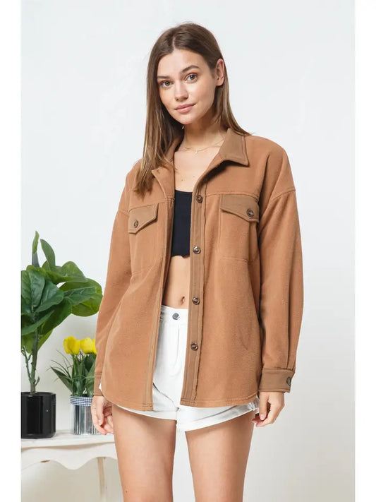 Camel Fleece Contrast Jacket