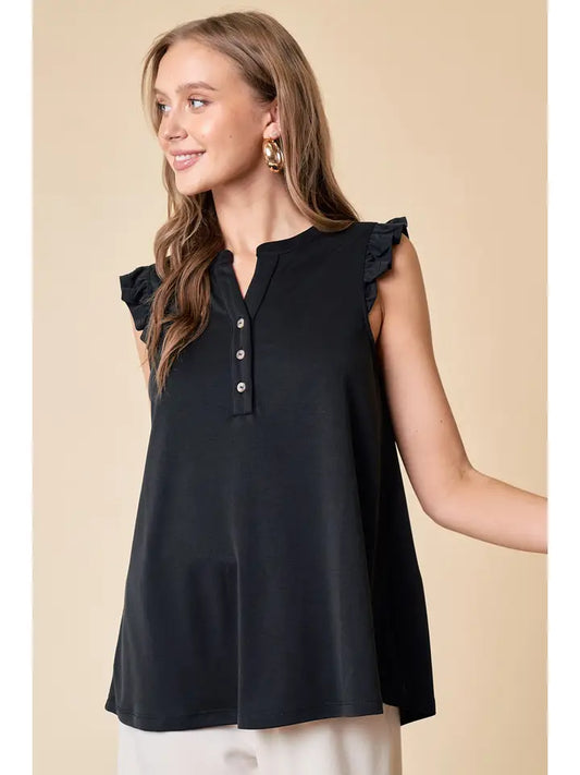 Dottie Black Ruffle Shoulder Top