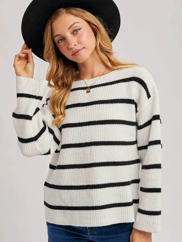 Elle Ribbed Sweater - Ivory/Black