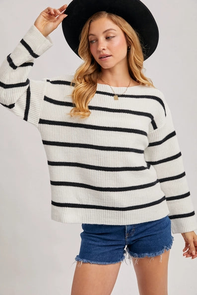 Elle Ribbed Sweater - Ivory/Black