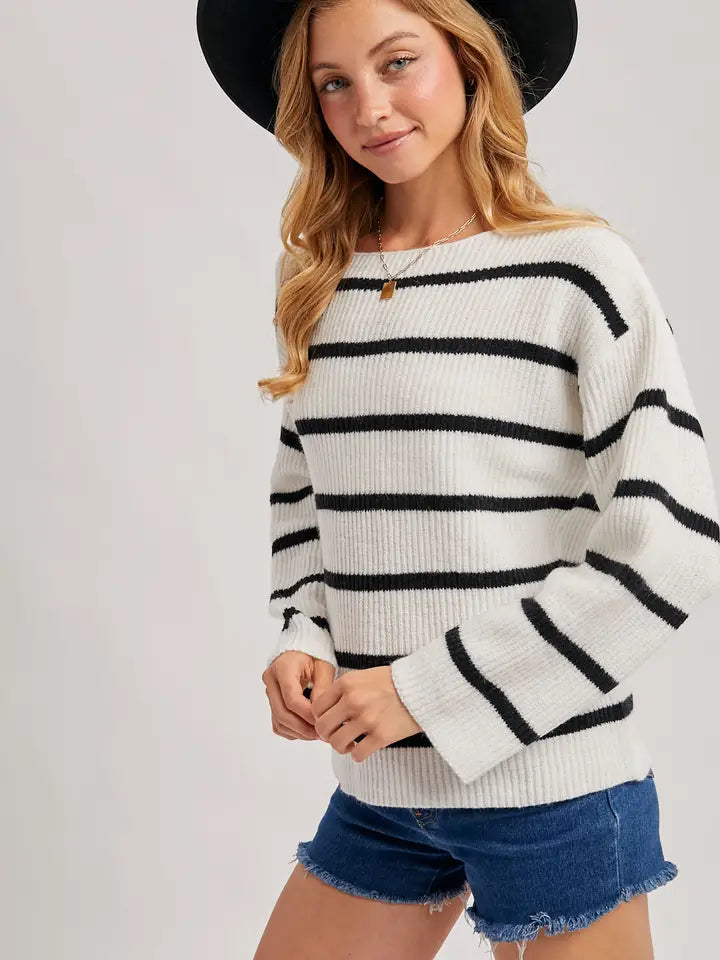 Elle Ribbed Sweater - Ivory/Black