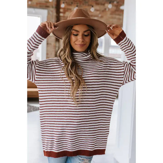 Emmy Striped Oversized Sweater - Brown