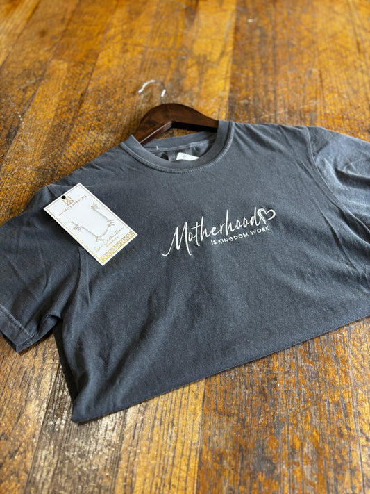 Motherhood Is Kingdom Work Embroidered Tee - Pepper