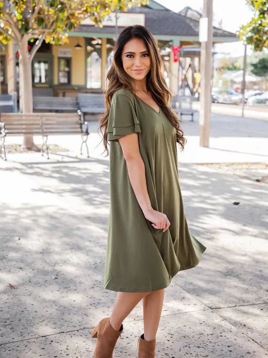 Gabi Swing Dress - Olive Green