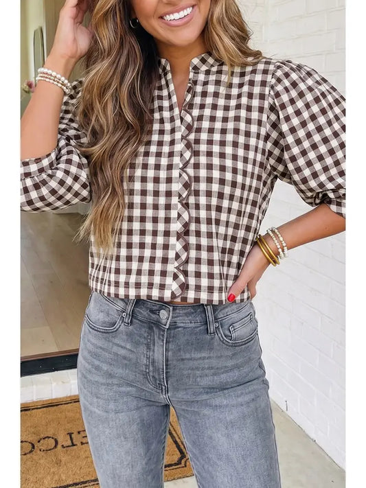 Hanna Plaid Button Down Shirt - Brown