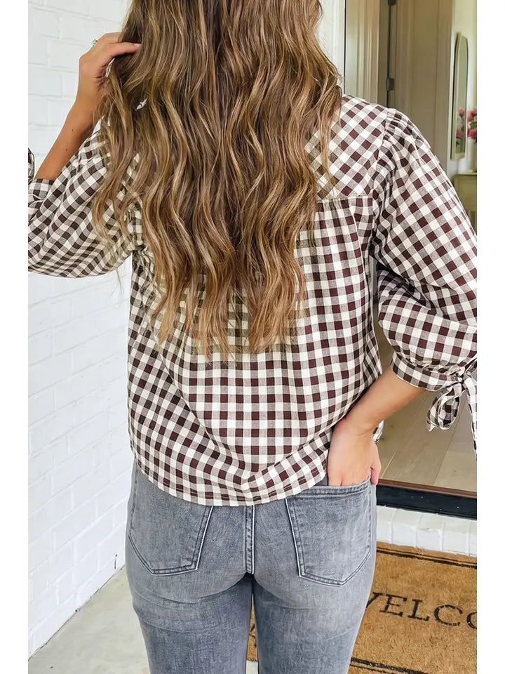 Hanna Plaid Button Down Shirt - Brown