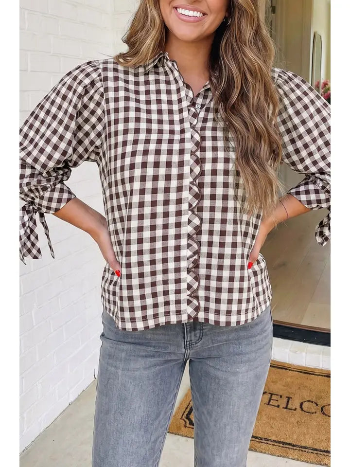 Hanna Plaid Button Down Shirt - Brown