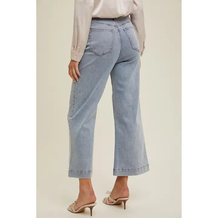 Hattie Light Wash Flare Crop Pants