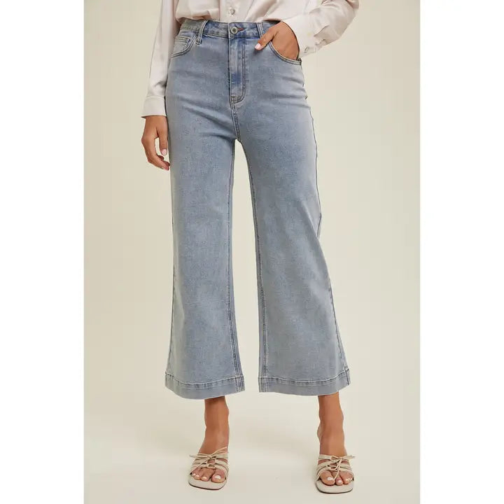 Hattie Light Wash Flare Crop Pants