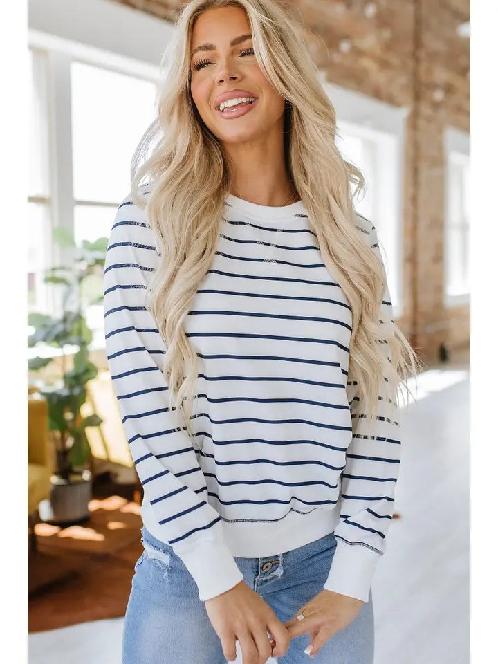 Jasmin Striped Sweater - Navy/White