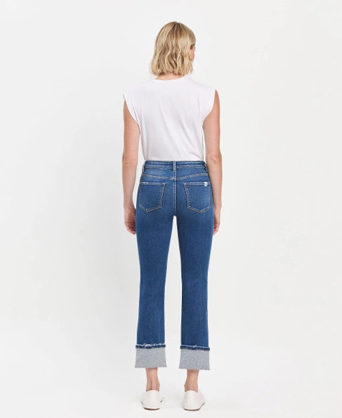 Jeanne High Rise Cuffed Slim Straight Vervet Jean