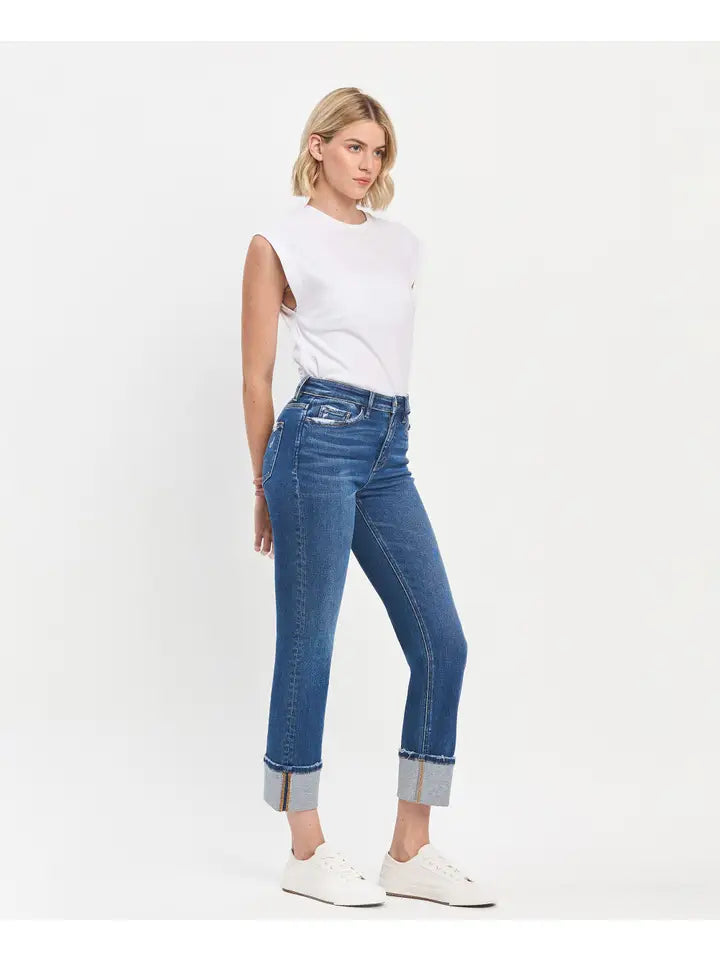 Jeanne High Rise Cuffed Slim Straight Vervet Jean