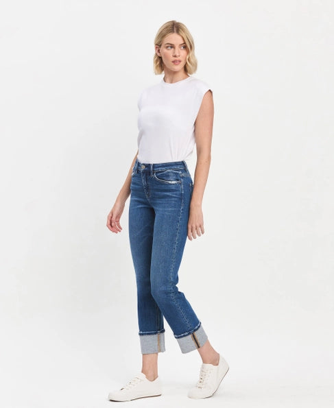 Jeanne High Rise Cuffed Slim Straight Vervet Jean