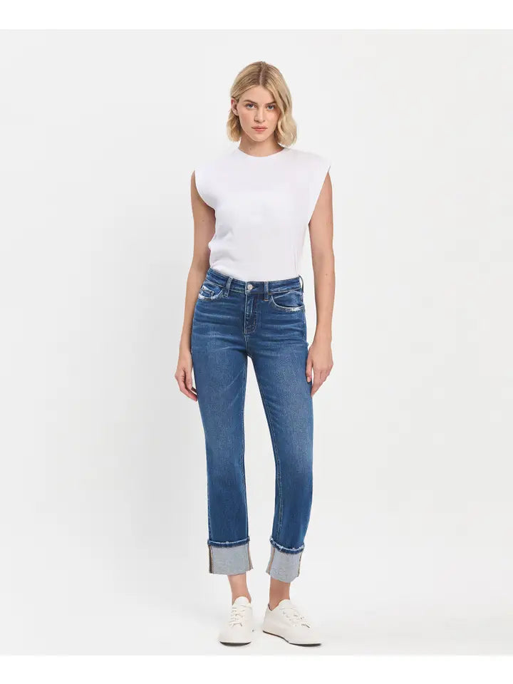 Jeanne High Rise Cuffed Slim Straight Vervet Jean
