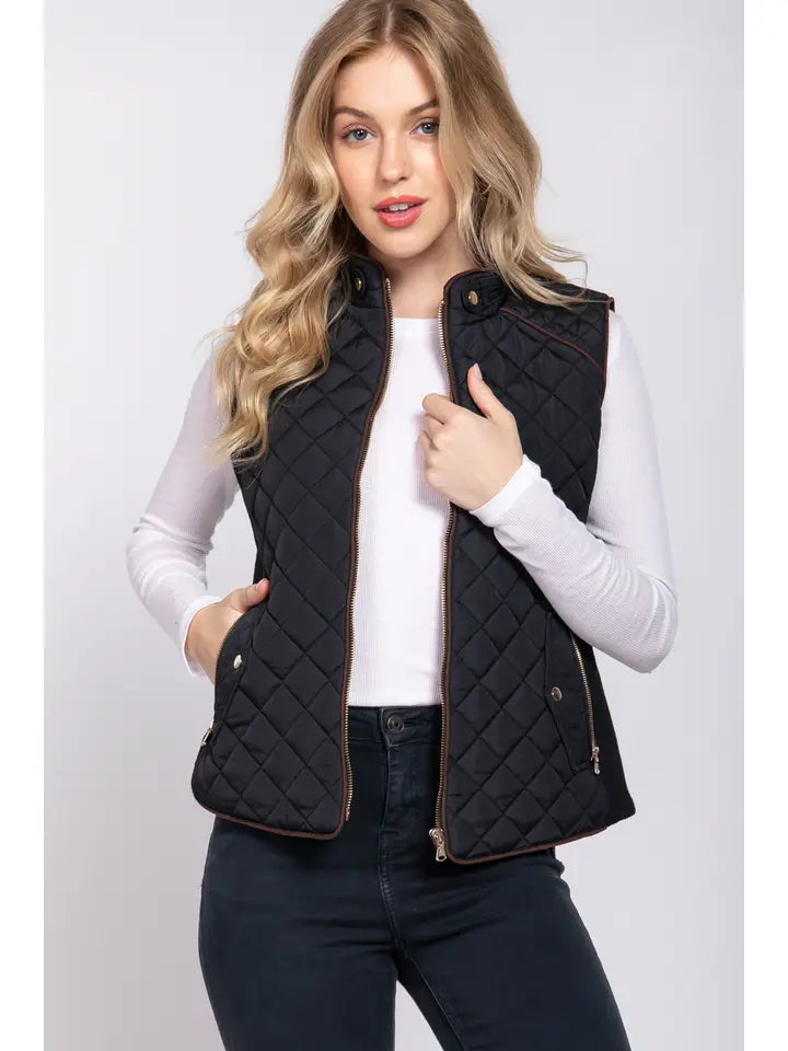 Lana Suede Piping Quilted Vest