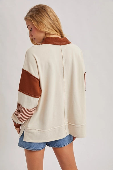 Lana Contrast Collar Knit Top - Chestnut