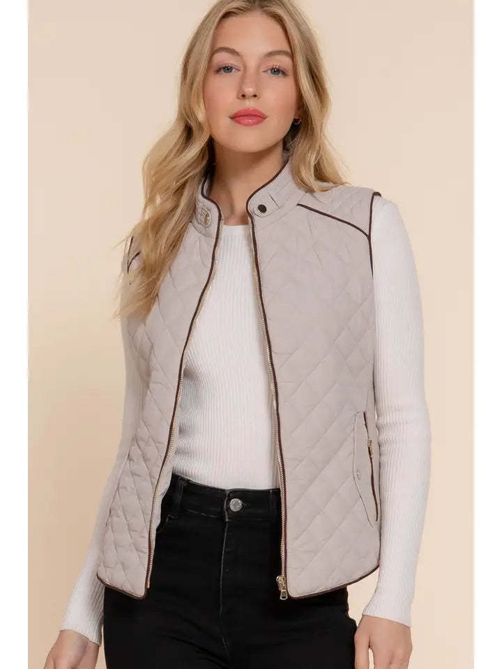 Lana Suede Piping Quilted Vest
