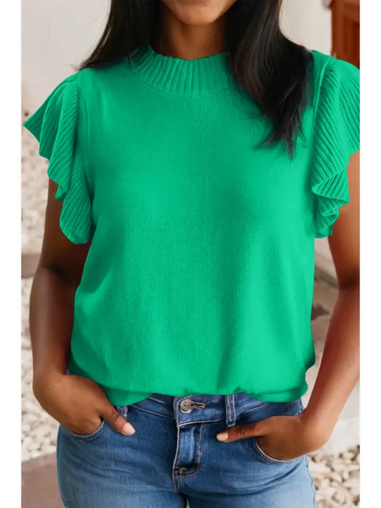 Layla Ribbed Trim Sweater Top - Green