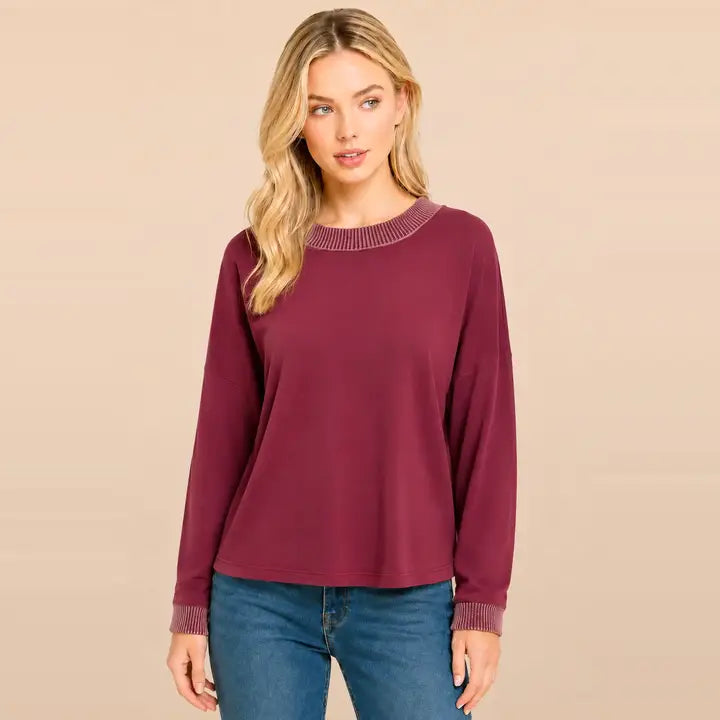 Leah Ribbed Trim Long Sleeve