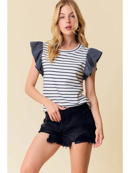Leona Striped Top - Navy/White