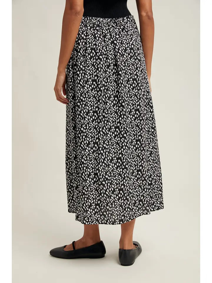 Lettie Leopard Midi Skirt - Black/White