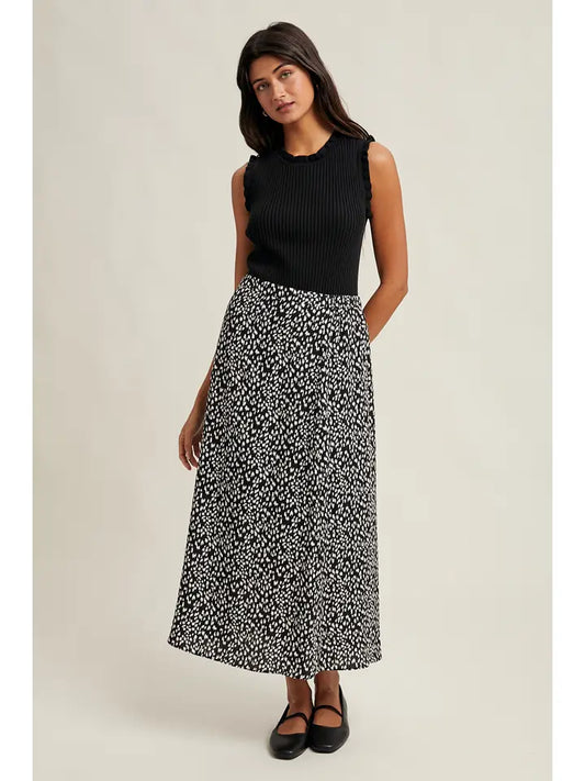 Lettie Leopard Midi Skirt - Black/White
